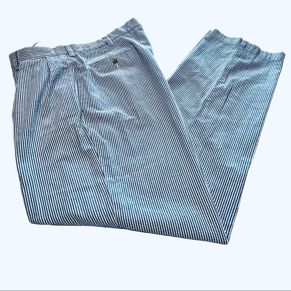Polo Ralph Lauren Andrew Pant Seersucker Blue White Stripe 100% Cotton 36” x 32”